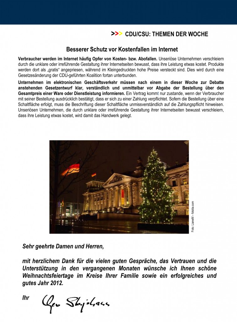 Dezember-Bericht aus Berlin von Gero Storjohann MdB - Bild